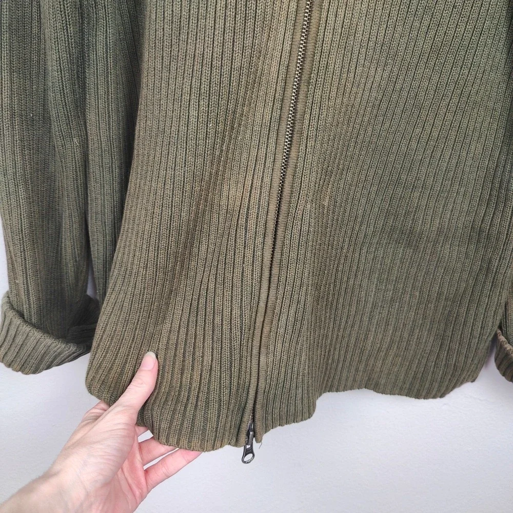 Vintage J.‎ Crew Ribbed Cardigan Sweater Mens Medium Olive Green Cotton Full Zip